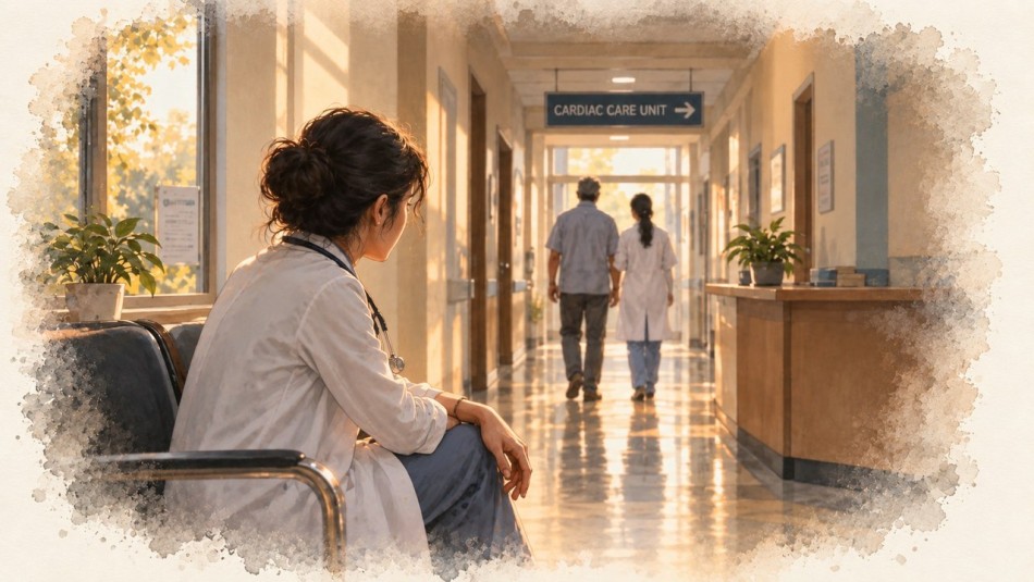 Doctor, waiting for her father infront of ICU